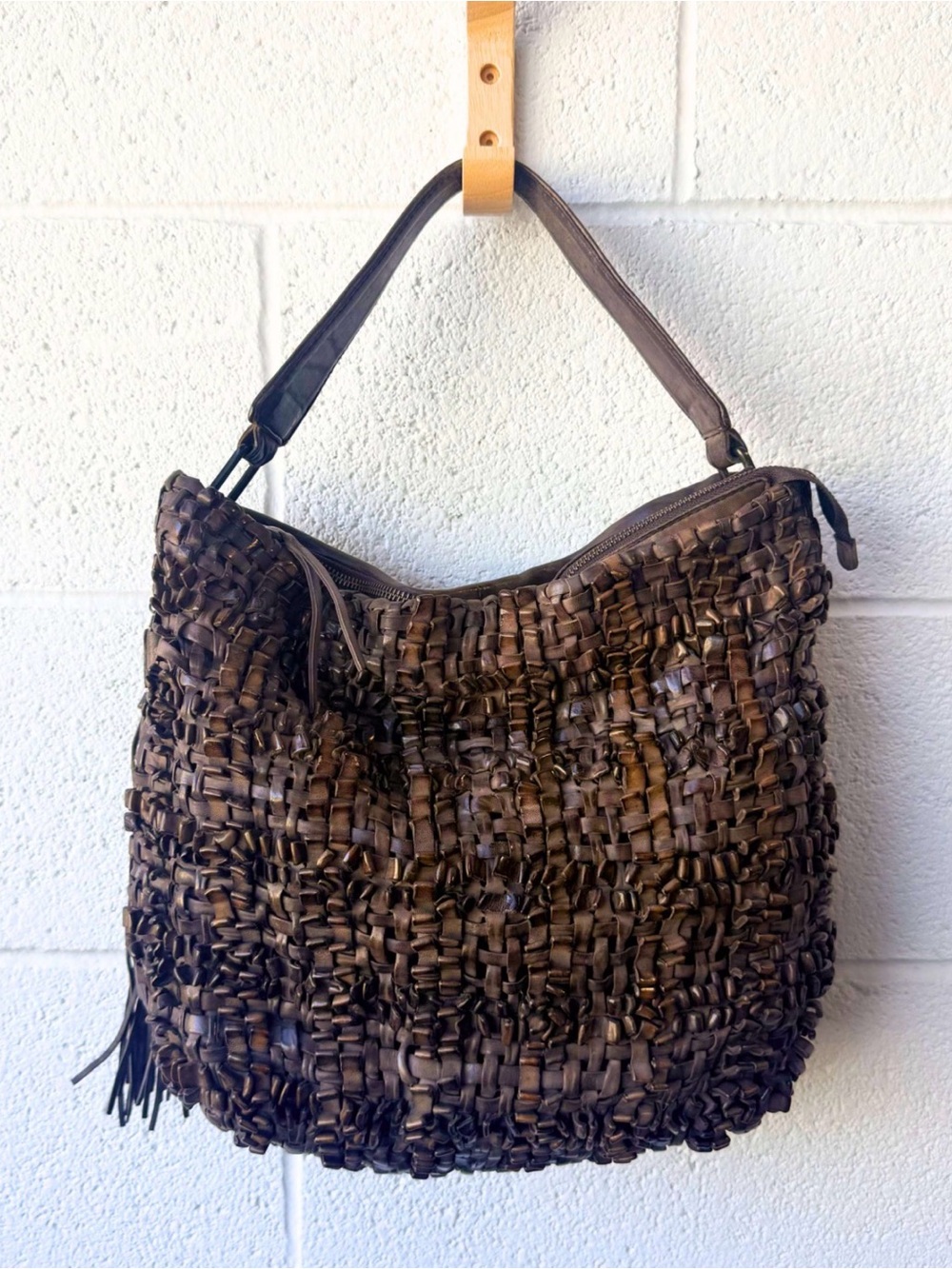HOBO LEATHER Koren Keepsake NWT Beaded Score Purse Dark Umber $258 Summer